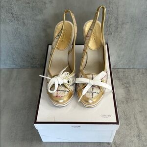 Coach Emilanna Women's Gold and White Slingback Wedges
